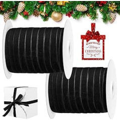 Cindeer 100 Yards Christmas Ribbons Single Sided Velvet Ribbons Rolls with Spool Satin Velvet Fixed Edge Gift Ribbons Gift Packaging Crafts Wedding Decoration (Black, 0.375 inches x 50 yards)