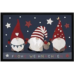 MoonWorks® durvju paklājiņš Priecīgus Ziemassvētkus Gnome Stars Ziemas motīvs Rūķi Rūķi Neslīdoši un Mazgājami Melns 60x40 cm