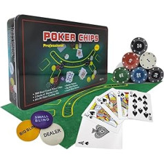 Powerking pokera komplekts Texas Holdem, Blackjack 300 žetonu pokera komplekts ar galdauta spēli ģimenes draugu ballītei