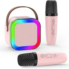 Kussla karaoke mašīna bērniem ar 2 bezvadu mikrofoniem, pārnēsājama Bluetooth karaoke mašīna bērniem pieaugušajiem ar LED gaismu un balss mainīgiem efektiem, dāvanas bērniem vecumā no 3 līdz 18 gadiem