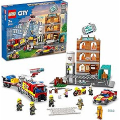 LEGO 60321 pilsētas ugunsdzēsības dienests ar ugunsdzēsēju brigādi, ugunsdzēsēju rotaļlieta ar ugunsdzēsēju mašīnu un minifigūras, dāvanu ideja zēniem un meitenēm no 7 gadu vecuma