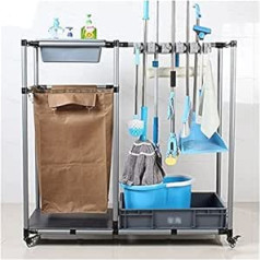 SHERAF Broom and Mop Holder, Floor Standing Mop Rack Cleaning Trolley Tool Storage, Wet Mop Home Storage Rack for School, Garden, Family, Family/Sier/116 x 42.5 x 114 cm