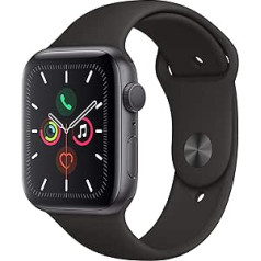 Apple Watch Series 5 44 mm (GPS), alumīnija korpuss, kosmosa pelēks, melna sporta aproce (atjaunota)