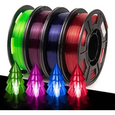 IEMAI PETG Filament 1.75 mm, Transparent Red, Blue, Purple, Fluorescent Green Filament, 1.75 PETG Bundle, 3D Printer Filament Set, 250 g Spool x 4 Colours