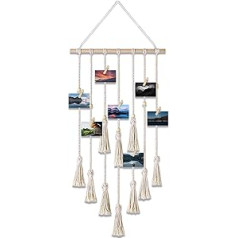 YapitHome Boho Hanging Decoration Macrame Wall Picture String Hanging with 30 Clips for Home Decoration Living Room Bedroom