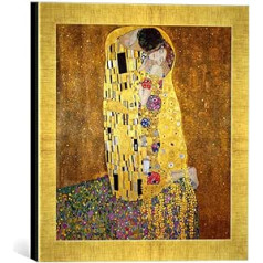 Gustavs Klimts skūpsts, mākslas apdruka augstas kvalitātes rokām darinātā attēlu rāmī, 30 x 30 cm, Gold Raya