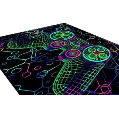 HOLAVIDA Neon Gaming Rug, 3D Blacklight UV Reactive Floor Mat, Non-Slip Fluorescent Play Mat, Luminous Darkglow-in-the-Dark Playroom Decor, 180 x 120 cm