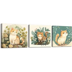 Piy Painting Cute Cat Pictures on Canvas It Means Good Luck Painting Canvas Prints Framed Animal Pictures Wall Decoration for Dining Room Room Decoration Corridor 30 x 30 cm Pack of 3