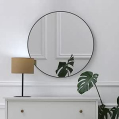 ANYHI Wall Mirror with Black Frame, Round Mirror 50 cm for Bathroom, Entrance Area, Living Room, Classic Round Mirror Black, Decorative Wall Mirror