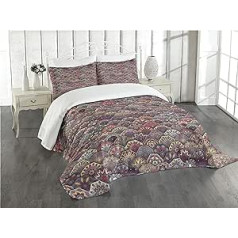 ABAKUHAUS Moroccan Bedspread Set, Retro Elaborate Mandala Set with Pillow Cases Washable, Double Bed 264 x 220 cm, Magenta Grey