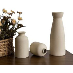 Ceramic Vase, Set of 3, Creative Vase, Modern Home Decor, Decorative Vases for Pampas Grass & Dried Flowers, for Living Spaces, Tables, Bookshelves, Weddings, Black Matt, Small Vases Set (Beige)
