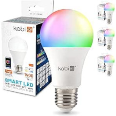 ekobi Smart LED E27 14 W 1400 lm RGB CCT WiFi Tuya Alexa, Android, iOS, Google Home, Voice Control, Smartphone App Control, Multicoloured Bulb, Dimmable, Frequency 2.4 GHz 2700-6500 K, Pack of 3