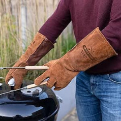 Personalizēti ādas bārbekjū cimdi ar gravējumu, lieliski piemēroti individuālai dāvanai — karstumizturīga bifeļu āda vislabākajai kvalitātei (brūns)