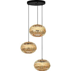 EGLO Amsfield 1 piekarināma lampa, 3 spuldžu piekarināma gaisma virs ēdamgalda, metāla piekarama gaisma melnā un bambusa brūnā krāsā, koka piekaramā lampa ar E27 ligzdu, diametrs 48 cm