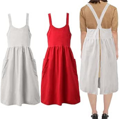 Uaussi Cotton Linen Cross Back Apron Work Apron for Women with Pockets Apron Dress X Cross Halter Apron for Chef Gardening