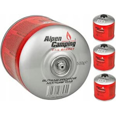 Alpen Camping IK008 4 x 877 ml / 500 g gāzes kārtridžs ar propāna-butāna skrūvju kārtridžu ar 7/16 collu savienojumu gāzes plītij kempinga plīts Bunsen degļa lodēšanas deglis EN417 (4)