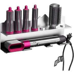 Kyrio Wall Holder for Dyson Hairdryer, Airwrap Styler and 7 Attachments, Curler, Curl Set, Organiser, Wall Holder, Stand with Bathroom Storage, Stainless Steel