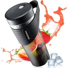 SESOCSEO blenderis Smoothie Maker to Go, 460 ml svaigas sulas pudele ar 4000 mAh uzlādējamu, 6 asiem asmeņiem, mini silikona salmiņš, ceļojumiem, lietošanai mājās, HD-07, melns