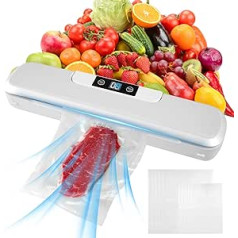 Towwoo Vacuum Sealer Automātiskais vakuums un aizzīmogošana ar 10 folijas maisiņiem, Vakuuma blīvētājs pārtikai, gaļai, dārzeņiem, augļiem, Sous Vide gatavošanai un ilgākai svaigai lietošanai