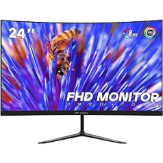 CRUA 24 collu izliekts monitors FHD (1920 x 1080p) 2800R 75 Hz 95% sRGB krāsu telpa, datoru monitori, trīspusējs šaurs rāmis un zilās gaismas filtrs, galddatora monitors (HDMI, VGA)