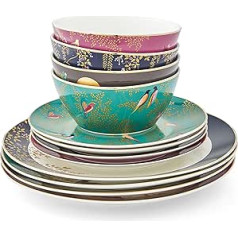 Sara Miller SMC79243-XD London Chelsea Collection 12-daļīgs porcelāna trauku komplekts, zelts, balts