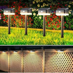 Linkind Solar Garden Lights ar kustības sensoru, 3000 K silti balti LED saules žoga gaismas, IP65 ūdensizturīgs, 2-in-1 montāža, automātiska ieslēgšana/izslēgšana, 3 gaismas režīmi, āra celiņa apgaismojums, 4 gab. iepakojums