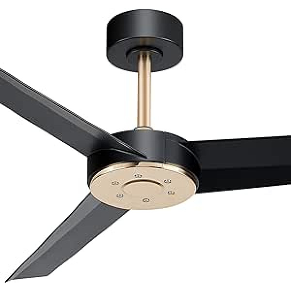 Wofifly 132 cm Ceiling Fan with Remote Control and Three Blades, Modern Wings Silent DC Motor, 3 Colour Temperatures & 6 Wind Speeds, Timer & Reverse Function, Black and Gold