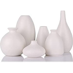 Small White Vase, Set of 6 Ceramic White Bud Vases for Centerpieces, Indoor Plants, Ikebana, Mini Vases for Decoration, White Ceramic Bud Vase, Suitable for Wedding, Modern, Minimalist