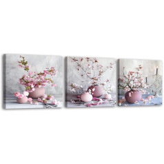 PIY PAINTING Pack of 3 HD Canvas Pictures Rozā ziedu eleganta ķiršu ziedu glezna Ziedoši persiku ziedu attēli Kanvas izdrukas Moderni guļamistabas attēli mājas dekorēšanai Jogas istabas Jaungada dāvana 30 x