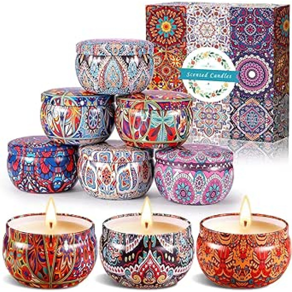 Amzeeniu Scented Candle Set of 9 Flowers Aroma Candles Aromatherapy Candles Natural Soy Wax Scented Candles Set Gift Set for Christmas Birthday Gift Bath Anniversary Women's Gifts / Yoga