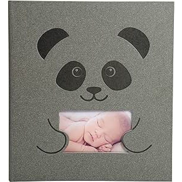 Exacompta Zephire 16561E Premium fotoalbums ar Pandas motīvu, 30 lappuses, taisnstūrveida, ideāli piemērots mazuļa un bērnu fotogrāfijām, lai izveidotu savu fotogrāmatu, pelēks