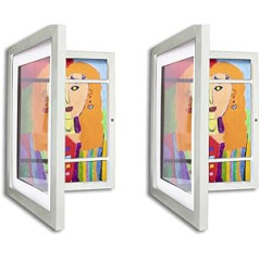 Groval Children's Drawings A4 Picture Frames - Set of 2 - Hinged for Wall and Stand Mounting, with Shatterproof Plexiglass, Ideal Frame for Children's Artwork (White)