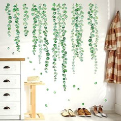 BASHOM DS-8052 Green Eucalyptus Vine Leaves Wall Stickers Watercolor Plants Stickers Removable for Nursery Bedroom Living Room Art Home Decor Decor