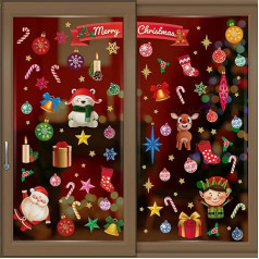 WALPLUS Weihnachten Fensteraufkleber Clings Xmas Decoration Sale Clearance Wiederverwendbare Doppelseitige Druckaufkleber für Glas Wohnzimmer Fenster Display Bunte Xmas with Friends 113 Stück