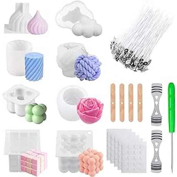 Candle Mould Bubble Candle Kit, Pack of 8 Candle Moulds for Casting, Bubble Candle Mould, Silicone Moulds, Candles, Candle Moulds, Silicone, for DIY Aromatherapy Candles Making Supplies, BPA-Free