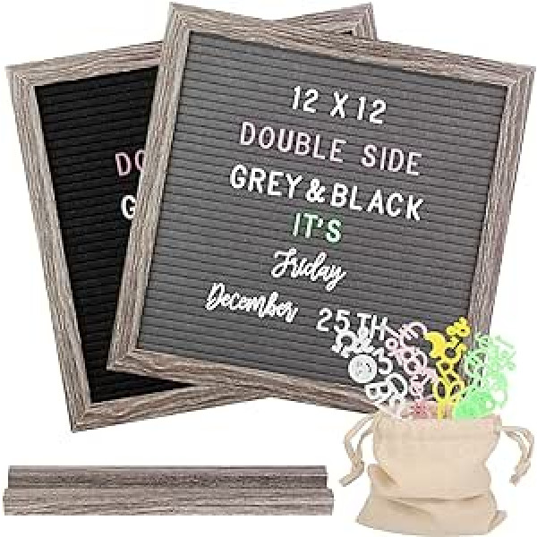 30 x 30 cm Double-Sided Letter Board Rustic Letter Board with 1100+ 4-Colour Letters and Cursive Words for Home Decor and Gift