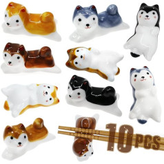 10 gabali Suņu irbulīšu atpūtas komplekts Ķīniešu otu paliktņi Japāņu stila porcelāns Jauki smieklīgi suņu keramikas irbulīšu turētāji galda piederumi mājas virtuvei (jauks suns)