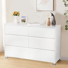 Chest of Drawers White Chest of Drawers & Sideboard with 6 Drawers, Handle-less Chest of Drawers Drawer Cabinet for Bedroom Hallway Living Room Children's Room - 120 x 75 x 40 cm