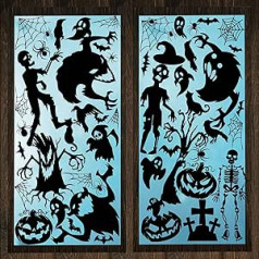 WALPLUS Halloween Window Stickers Removable Reusable Double Sided Window Stickers for Glass Living Room Window Home Decoration Halloween Black Scary Creatures 60 Pieces