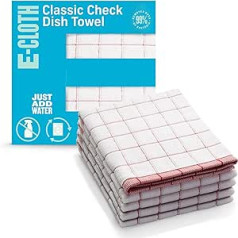 E-Cloth Classic Check mikrošķiedras tējas dvielis — sarkans (4 gab.)