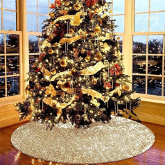 Micoden Christmas Tree Skirt, 76 cm Luxury Tree Skirt Glitter Sequins Christmas Tree Mat Double Layer Recyclable Christmas Decoration for Holiday Party, Sequins Golden