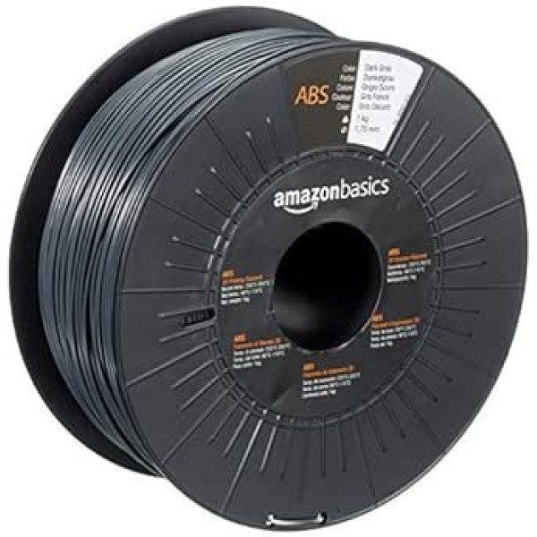 Amazon Basics ABS plastmasas 3D printera kvēldiegs, 1,75 mm tumši pelēks, 1 kg spole