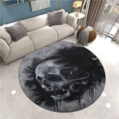 3D Floral Skull Round Rug Living Room Black Grey Pink Death Skull Gothic Style Bedroom Decoration Rug Teenager Men Gaming Zone Rugs Mat Non-Slip Washable (Colour 4.100 cm)