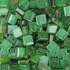 200 g stikla mozaīkas flīzes, 1 x 1 cm lielas kvadrātveida mozaīkas flīzes, stikla flīzes, mirdzoša kristāla stikla mozaīka, stikla akmeņi mozaīkas akmeņi amatniecībai, mājas dekorēšana (zaļa)