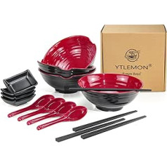 4 Sets Large Ramen Bowl Set, Capacity 1048 ml Pasta Soup Bowls, with Spoon, Dip Bowls and Chopsticks, for Asian Noodles and Udon, Soba, Salad Bowl for Cereal, Dishwasher Safe