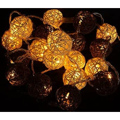 GURU SHOP Rattan Ball LED Kugel Lampion Lichterkette — Braun/weiß, Lichterketten