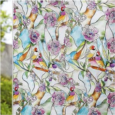 CottonColors Window Film Privacy Stained Glass Window Static Cling Vinyl Non Adhesive Flower Parrot Decorative Window Covers for Home Bathroom 60x200cm