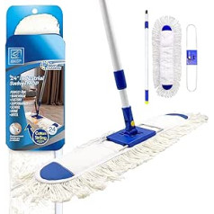 60cm Flat Mop Industrial Mop Set with Absorbent Cotton Floor Mop and 77cm 133cm Telescopic Mop Handle Floor Sweeper for Warehouse, Hotel and Home Cleaning