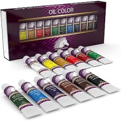 MyArtscape Ölfarben-Set – 21 ml x 12 Tuben – Künstlerqualität – lichtecht – schwerer Körper – hochpigmentierte Farben auf Ölbasis – hervorragende Deckkraft – professionalelles Malzubehör