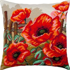 Brvsk Poppies Cross Stitch Kit Embossing 16x16 Inch Printed Tapestry Canvas European Quality
